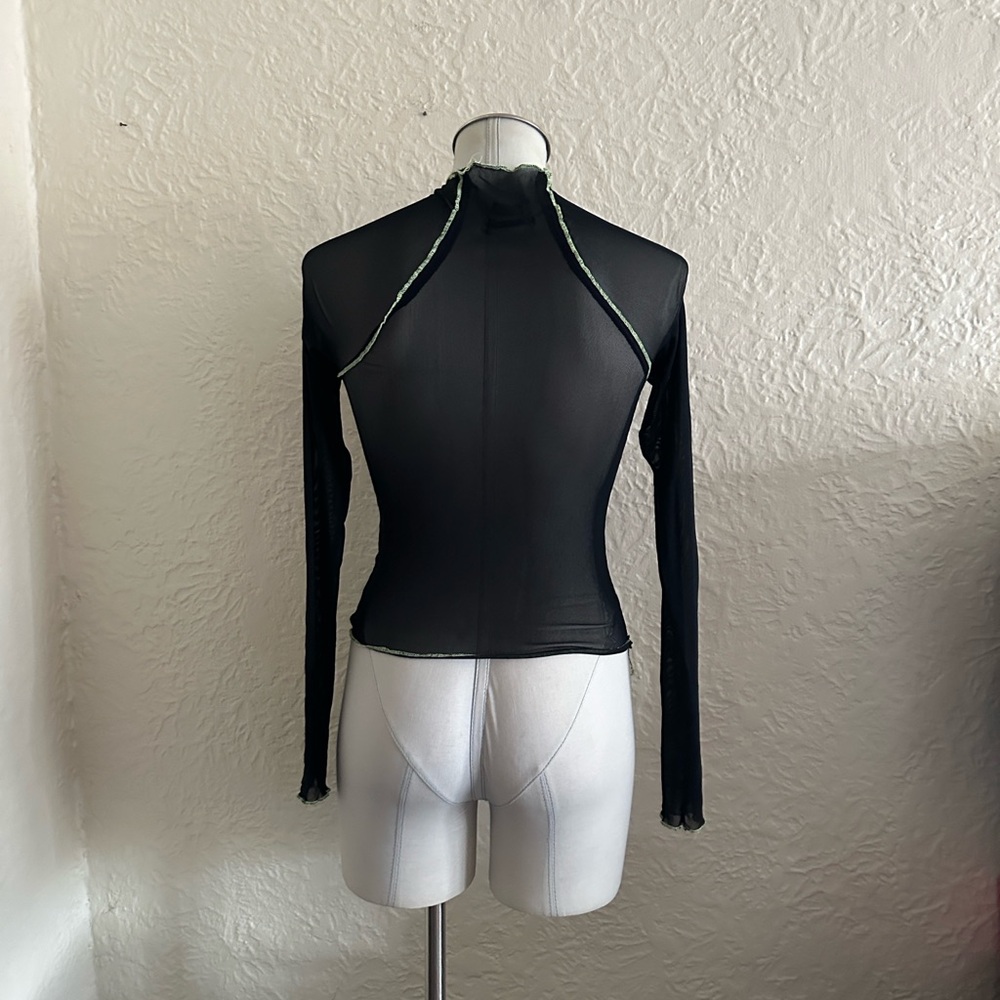 Urban Outfitters Out From Under Sheer Black Mesh Lime Topstitch Long Sleeve Top - Picture 4 of 7